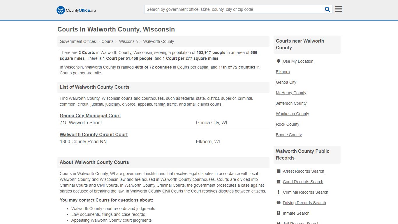 Courts - Walworth County, WI (Court Records & Calendars)